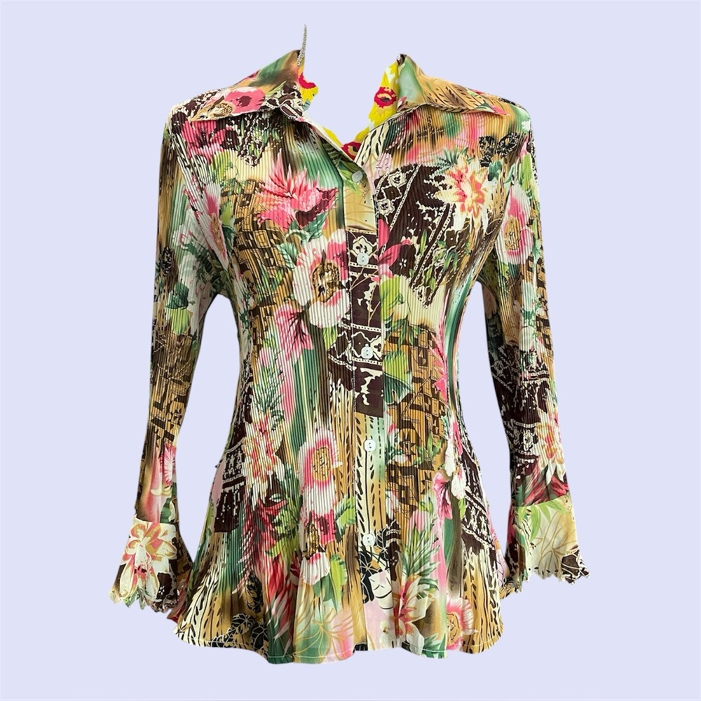 Y2K Essentials by Milano Semi-Sheer Floral Long Sleeved Top | Size Large